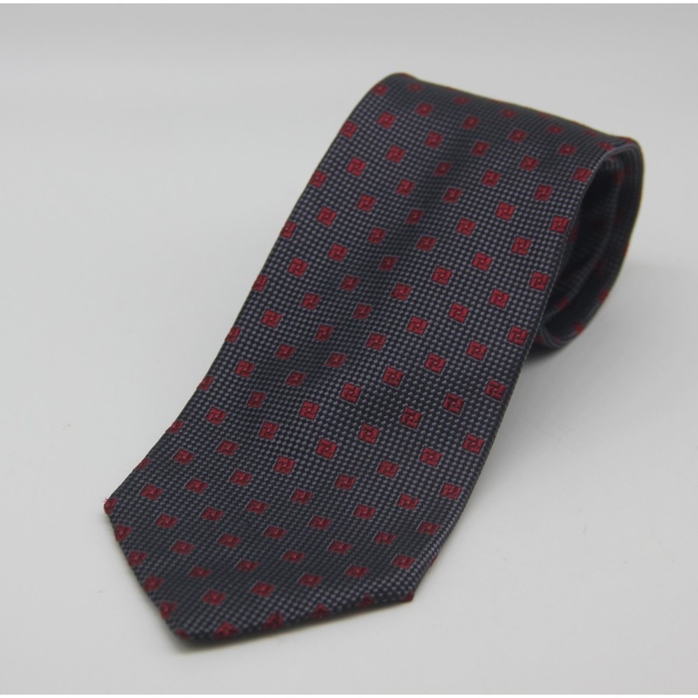 Brooks Brothers Makers Men's Silk Tie Burgundy Silver Squares Made in USA